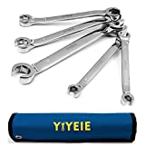YIYEIE Flare Nut Wrench Set, 5-piece Metric, 9, 10, 11, 12, 13, 14, 15, 17, 19, 21 mm, Chrome Vanadium Steel with Mirror Polish Finish, 15° Offset End, Line Wrench Set with Carrying Pouch