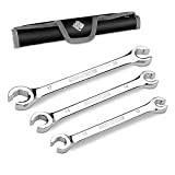 IRONCUBE Flare Nut Wrench Set, Metric, 3-piece, 10-17mm, Line Wrench Set for Removing or Replacing Nuts on Fuel, Brake or Air Conditioning Lines, Organizer Pouch Included