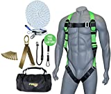 AFP 50FT Fall Protection Roofer Kit Braided Vertical Lifeline w/Rope Grab, 1 D-Ring Safety Harness, Hinged Anchor, Ballistic Nylon Tool Bag, Free Tool Lanyard | OSHA & ANSI Rated