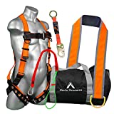 Malta Dynamics Safety Harness Fall Protection Kit, 5 Piece Bundle, Tongue Buckle Legs Full Body Harness (L-XL), 18' D-Ring Extender, Tool Lanyard, Cross Arm Strap, & Tool Bag - OSHA and ANSI Compliant