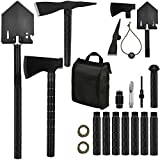 IUNIO Survival Off-Roading Tool Kit, Folding Shovel, Camping Axe, Multitool, Pickaxe, with Carrying Bag, for Outdoor, Car Emergency (Upgrade Black)