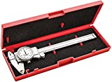 Starrett Dial Caliper Measuring Tool 3202-6, Hardened Stainless Steel Metal, 6 Inch Range, 0.001' Graduation, Measure Inside Outside Dimensions and Depth, Carry Case Included, White