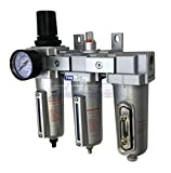 3 STAGE, HEAVY DUTY INDUSTRIAL GRADE FILTER REGULATOR COALESCING DESICCANT DRYER SYSTEM FOR COMPRESSED AIR LINES, METAL BOWLS, GREAT FOR PAINT SPRAY AND PLASMA CUTTER (1/2' NPT, AUTO DRAIN)