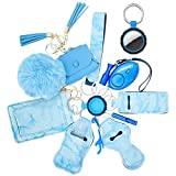 Safety Keychain Set for Woman with Case Cove Compatible with Apple Airpods pro/3/AirTags, Safety Alarm, Card Holder, Bottle Opener, Lip Balm Lanyard, Whistle, Hand Sanitizer Holder(Light Blue)