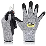 DEX FIT Level 5 Cut Resistant Gloves Cru553, 3D Comfort Stretch Fit, Power Grip, Durable Foam Nitrile, Pass FDA Food Contact, Smart Touch, Thin & Lightweight, Grey 9 (L) 1 Pair