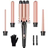 Beach Waver Curling Iron Wand, 5 in 1 Curling Wand Set with 3 Barrel Hair Crimper for Women, Fast Heating Hair Wand Curler in All Hair Type