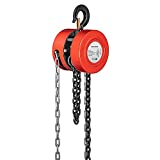 SPECSTAR 10 Feet Manual Hand Chain Block Hoist with 2 Hooks 1 Ton Capacity Red