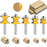 LEATBUY 1/2 Inch Shank Bullnose Router Bit 5PCS，Half Round Bearing Carbide Tipped Edge Cutting Bits， Radius 1/8' 3/16' 1/4' 5/16' 3/8', Woodworking Milling Cutter(1/2-Half Round)