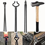 Knife Making Tongs Set and Blacksmiths’ Hammer Assembled Bladesmith Forge Tong Tools Set Vise Tools with Blacksmiths’ Hammer – 4Pcs