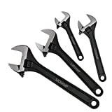 Lichamp 4-Piece CR-V Adjustable Wrench Set, Industrial Grade Drop Forged Chrome Vanadium Steel Black Oxide Finish Wide Jaw Shifter Movable Spanners, 6 Inch, 8 Inch, 10 Inch and 12 Inch