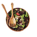 GOLDEN TREE Wooden Salad Bowl Set with Servers, 9.5'' x 3.1'', Wood Salad Bowl, Handmade Carved Salad Bowl Set, Food Safe Toxin Free Acacia Salad Bowl with Utensils, Food Bowl, Serving Bowl