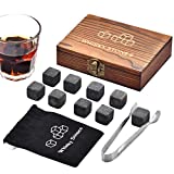 Whiskey Stones, Whiskey Stone Gift Set, 9 Granite Whisky Rocks, Burbon Gifts Cool Presents for Men Him Dad Husband Boyfriend, Unique Anniversary Birthday Fathers Day Wedding Gift Ideas - by Angde