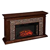 SEI Furniture Canyon Heights Faux Stacked Stone Electric Fireplace, Whiskey Maple