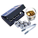 Premium Whiskey Stones Gift Set 8-Piece Stainless Steel Whiskey Rocks Including Tong, Storage Tray, and Gift Box - Reusable Whisky Metal Ice Cubes Ideal Gift for Men