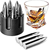 Whiskey Bullet Shaped Stones, Stainless Steel Whisky Rocks, Reusable ice cube Metal Ice, Gifts for Men Dad, Christmas Stocking Stuffer, Whiskey Chilling Stones Ice Cubes.