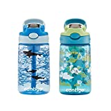 Contigo Kids Water Bottle with Redesigned AUTOSPOUT Straw, 14 oz., Dinos & Sharks, 2-Pack