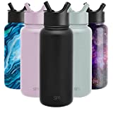 Simple Modern Water Bottle with Straw Lid Vacuum Insulated Stainless Steel Metal Thermos Bottles | Reusable Leak Proof BPA-Free Flask for Gym, Travel, Sports | Summit Collection | 32oz, Midnight Black