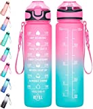 32oz Sports Water Bottle with Motivational Time Marker&Straw, BPA Free&Non-Toxic Tritain,LeakProof Drinking Water Bottle & 1-Click Open to Ensure You Drink Enough Water Throughout the Day