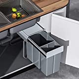 tonchean Pull Out Trash Can Under Cabinet 20 Quart + 10 Quart Under Sink Trash Can Double Sliding Trash Can Kitchen Pull Out Recycling Bin Waste Container for Garbage Classification