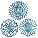 Set of 3 Silicone Trivet Mat - Hot Pot Holder Hot Pads for Table & Countertop - Trivet for Hot Dishes - Non-Slip & Heat Resistant Modern Kitchen Hot Pads for Pots & Pans, Turquoise