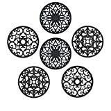 SMARTAKE 6 Set Silicone Trivet Mats, Multi-Use Intricately Carved Coasters, Insulated Non-Slip Durable Kitchen Mats, Flexible Modern Kitchen Table Mat, for Hot Dishes, Pots, Countertop (Black)