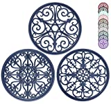 Trivets for Hot Dishes - NWFHTD Silicone Trivet Mat for Kitchen Counter - Hot Plates to Protect Table / Hot Pads for Countertops / Hot Pot Holder / Pads for Hot Pots & Pans - Set of 3, Navy Blue