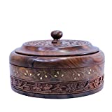 WILLART Wooden Hot Pot Casserole Dish with Lid, Tortilla Chapati Keeper/Warmer Casserole With Copper Finish Kitchen Home Décor Dinning Ideal for Gift on Diwali, IED and Christmas