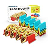 GINKGO Taco Holder Stand Set of 6 - Taco Truck Tray Style Rack, Holds Up to 4 Tacos Each, ABS Health Material Very Hard and Sturdy, Dishwasher Top Rack Safe, Microwave Safe