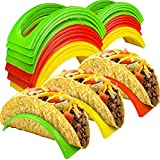 KSEV Taco Holder Stand - 24 Packs (Non-Toxic, BPA Free - Dishwasher & Microwave Safe) Hard Plastic Taco Shell Rack, Party Serving Tray Set for Tortillas Burritos (Green/Red/Yellow)