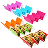 GINKGO Colorful Taco Holders set of 6, Large Taco Stand with Handle Each Can Hold 2 or 3 Tacos, BPA Free High-Quality PP Material, Dishwasher and Microwave Safe