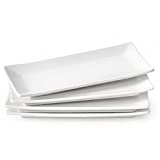 LIFVER Serving Platter, White Rectangle Serving Plate, 10 Inches Christmas Sushi Plate, Ceramic Long Serving Tray for Dinner, Parties, Dessert, Appetizer, Dishwasher Microwave Safe, Set of 4