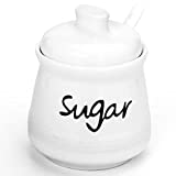 Swetwiny Porcelain Sugar Bowl with Lid and Spoon, 12 Ounces Ceramic Sugar Storage Jar, White Seasoning Container for Home and Kitchen, Gift Package