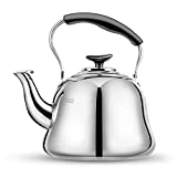 Tea Kettle Stovetop Whistling Teakettle ClassicTeapot Stainless Steel Tea Pots for Stove Top with Heat-resistant Folding Handle Mirror Finish, 2 liters