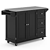 Homestyles Kitchen Cart with Stainless Steel Metal Top, Rolling Mobile Kitchen Island with Storage and Towel Rack, 54 Inch Width, Black