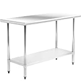 Kitchen Work Table Stainless Steel Metal Commercial NSF Scratch Resistent and Antirust Work Table with Adjustable Table Toot (24W×48L)