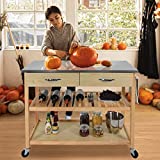 CharaVector Kitchen Islands Carts with Wheels Stainless Steel Counter Top 3 Tier Rolling Portable Island for Kitchen with Drawer 2 Spacious Storage Butcher Block Bar Carts Wood Frame