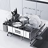 Kitsure Dish Drying Rack, Large Kitchen Dish Rack and Drainboard Set with Easy Installation, Durable Stainless Steel Dish Rack for Counter with Drainage and Anti-Slip Silicone Caps