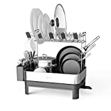 SUOCO 2 Tier Dish Drying Rack with Drainboard, Stainless Steel Large Capacity Dish Strainer with Swivel Spout for Kitchen Counter