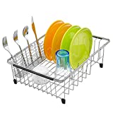 iPEGTOP Expandable Deep Large Dish Drying Rack and Utensil Cutlery Holder, Rustproof Stainless Steel Over Sink Dish Rack Basket Shelf, Dish Drainer in Sink or On Counter