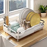 Dish Drying Rack, Stainless Steel Dish Rack and Drainaboard Set, Expandable(11.5'-19.3') Sink Dish Drainer with Cup Holder Utensil Holder for Kitchen Counter