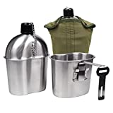 Goetland Stainless Steel WWII US Military Canteen Kit 1QT with 0.5QT Cup Nylon Cover G.I.
