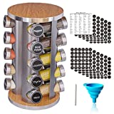 Revolving Spice Rack Set with 20 Spice Jars, Kitchen Spice Tower Organizer for Countertop or Cabinet -- Carousel Storage Includes 386 Spice Labels