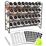 SWOMMOLY Spice Rack Organizer with 36 Empty Square Spice Jars, 396 Spice Labels with Chalk Marker and Funnel Complete Set, for Countertop, Cabinet or Wall Mount