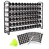 SWOMMOLY Spice Rack Organizer with 72 Empty Square Spice Jars, 340 Spice Labels with Chalk Marker and Funnel Complete Set,for Countertop,Cabinet or Wall Mount