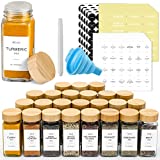 NETANY 24 Pcs Spice Jars with Labels - 4 oz Glass Spice Jars with Bamboo Lids, Minimalist Farmhouse Spice Labels Stickers, Collapsible Funnel, Seasoning Storage Bottles for Spice Rack, Cabinet, Drawer