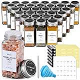 NETANY 25 Pcs Spice Jars with Labels - Glass Spice Jars with Shaker Lids, Minimalist Farmhouse Spice Labels Stickers, Collapsible Funnel, 4oz Spice Containers, Seasoning Storage Bottles for Spice Rack, Cabinet, Drawer