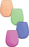 Shark Skizz Silicone Wine Glasses, 4 Count (Pack of 1), Pink, Purple, Orange, and Lime