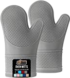 Gorilla Grip Heat Resistant Silicone Oven Mitts Set, Soft Quilted Lining, Extra Long, Waterproof Flexible Gloves for Cooking and BBQ, Kitchen Mitt Potholders, Easy Clean, Set of 2, Gray
