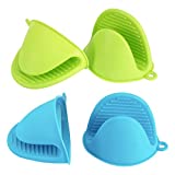 Vaincre 4PCS Silicone Oven Mitts Heat Resistant, Silicone Potholders for Kitchen, Mini Oven Mitts Rubber Oven Glove, Kitchen Mittens Pinch Mitts, Cute Cooking Mitts (Blue and Green)
