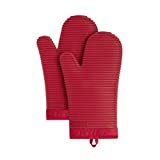 KitchenAid Ribbed Soft Silicone Oven Mitt Set, 7'x13', Passion Red 2 Count